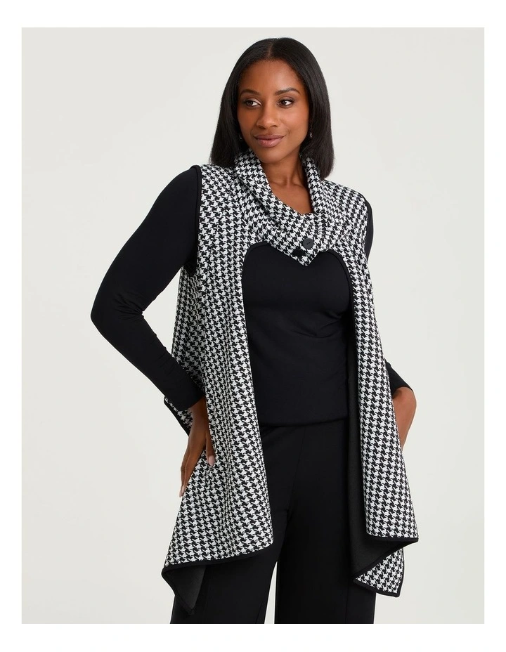 Check Ponte Drape Vest in Black/White Check image 4