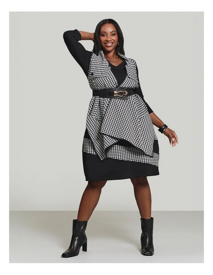 Check Ponte Drape Vest in Black/White Check image 6