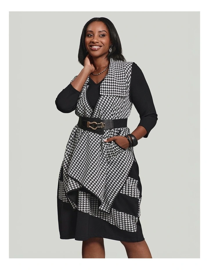 Check Ponte Drape Vest in Black/White Check image 7