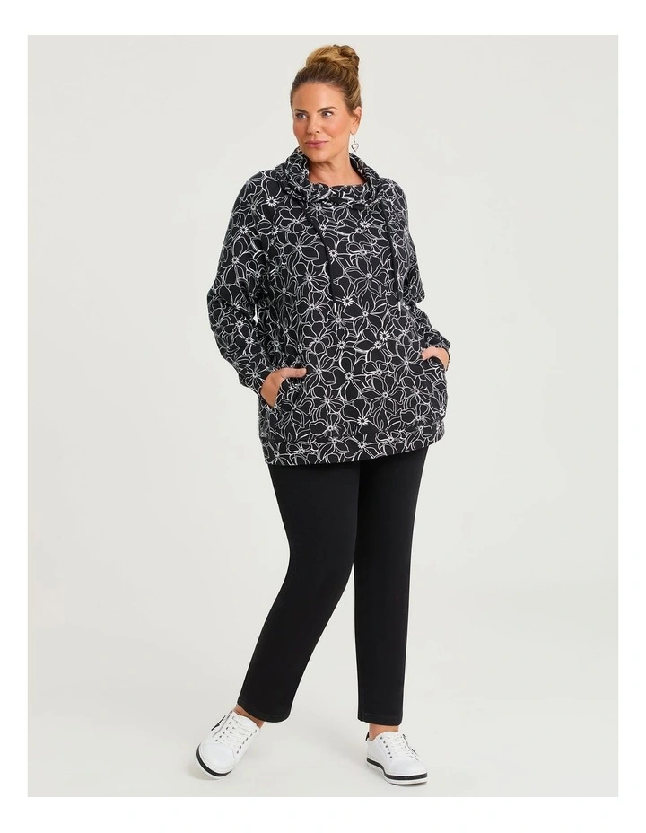 Printed Draw Collar Sweat Black White Floral image 3