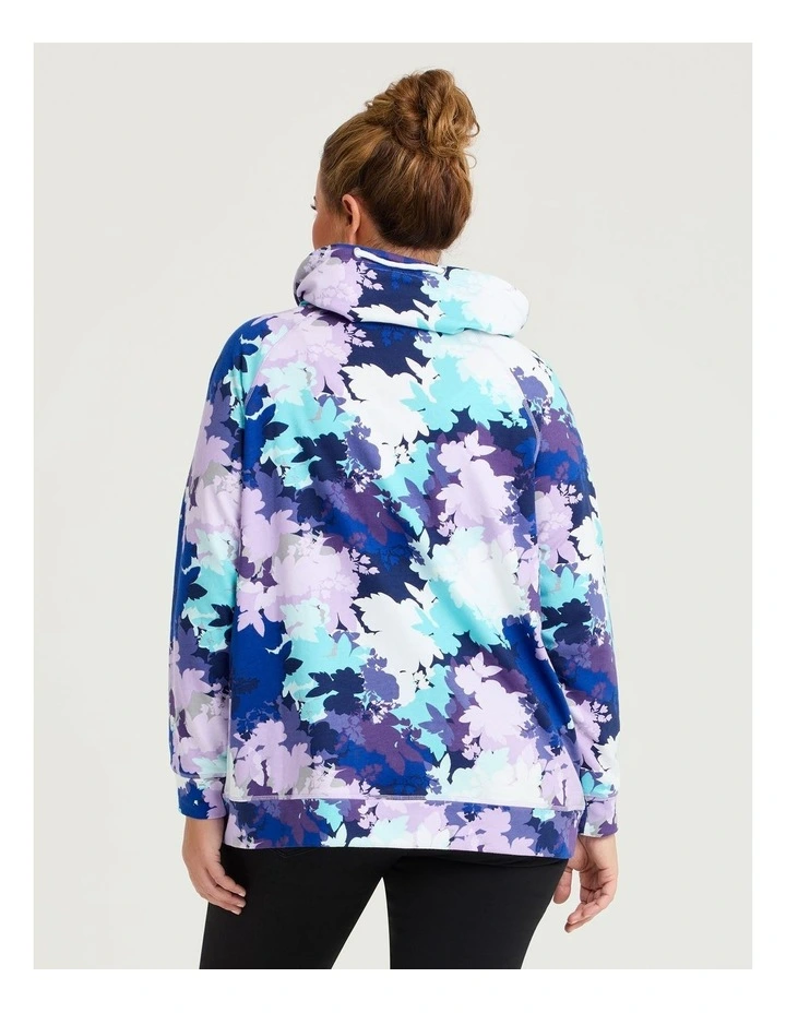 Printed Draw Collar Sweat Purple Print image 2