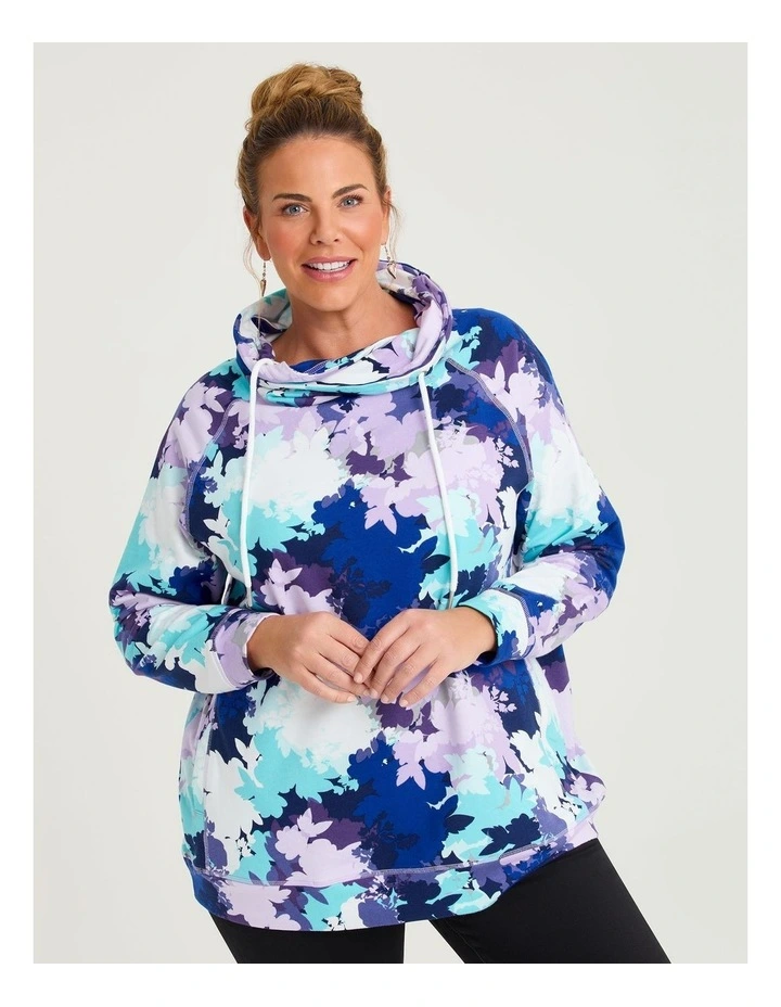 Printed Draw Collar Sweat Purple Print image 3