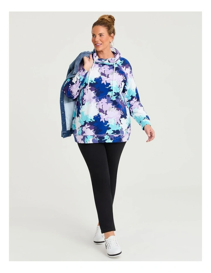 Printed Draw Collar Sweat Purple Print image 4