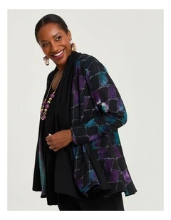 Spliced Burnout Cardigan Black Square Print