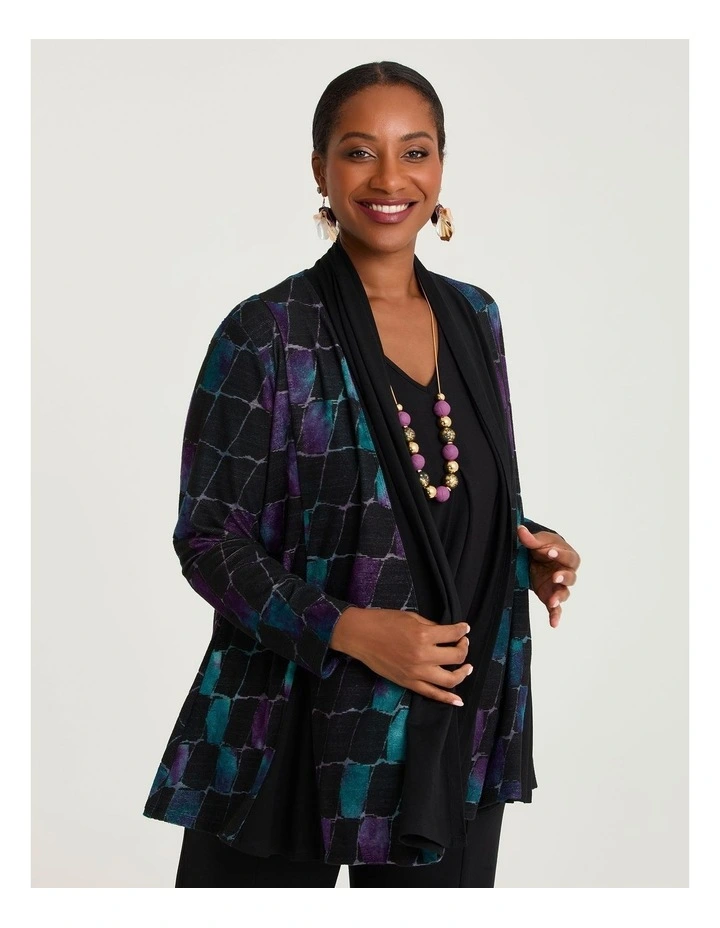 Spliced Burnout Cardigan Black Square Print image 3