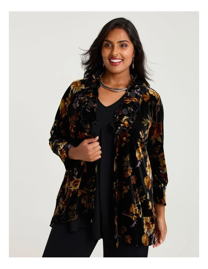 Midnight Rose Velour Cardigan in Black Floral Print image 1