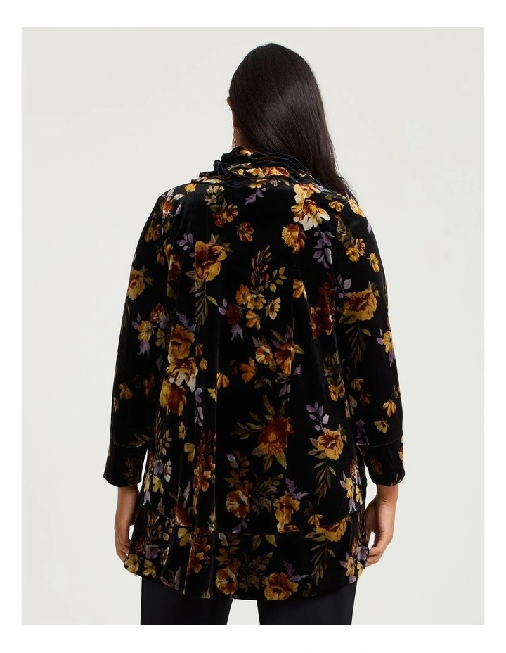 Midnight Rose Velour Cardigan in Black Floral Print image 2