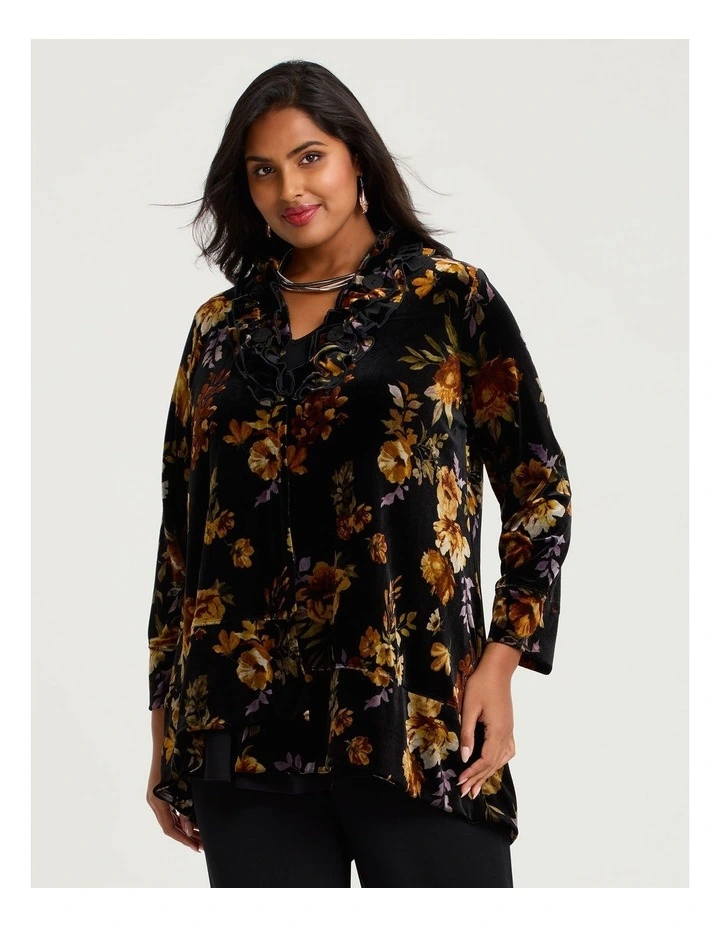 Midnight Rose Velour Cardigan in Black Floral Print image 3