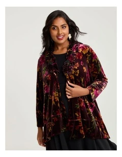 Midnight Rose Velour Cardigan in Berry Floral Print