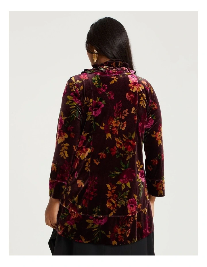 Midnight Rose Velour Cardigan in Berry Floral Print image 2