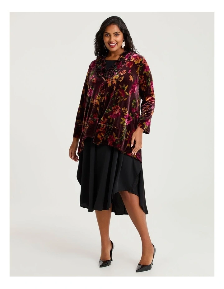 Midnight Rose Velour Cardigan in Berry Floral Print image 3