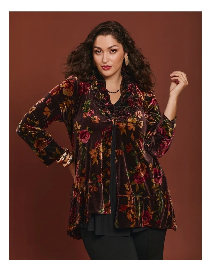 Midnight Rose Velour Cardigan in Berry Floral Print image 4