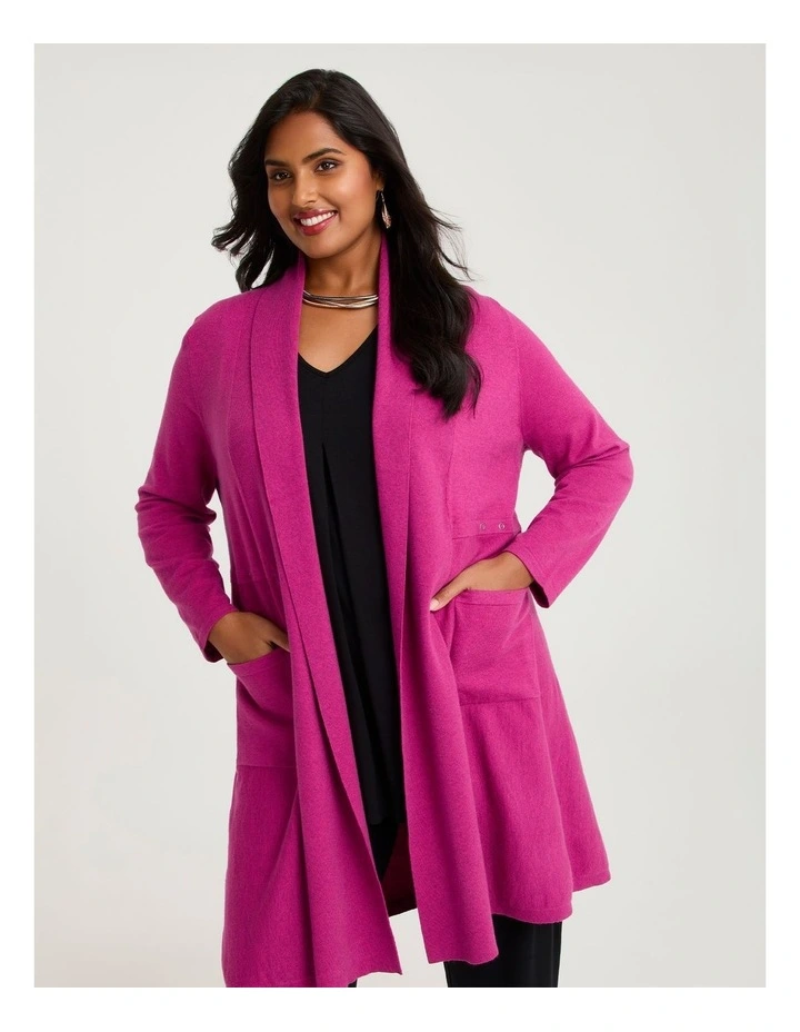 Longline Natural Cardigan Deep Pink image 1