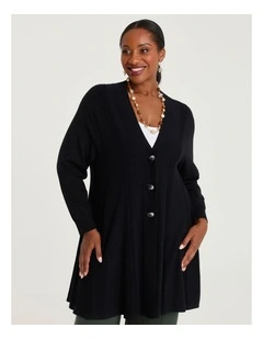 Pintuck Swing Natural Cardigan in Black