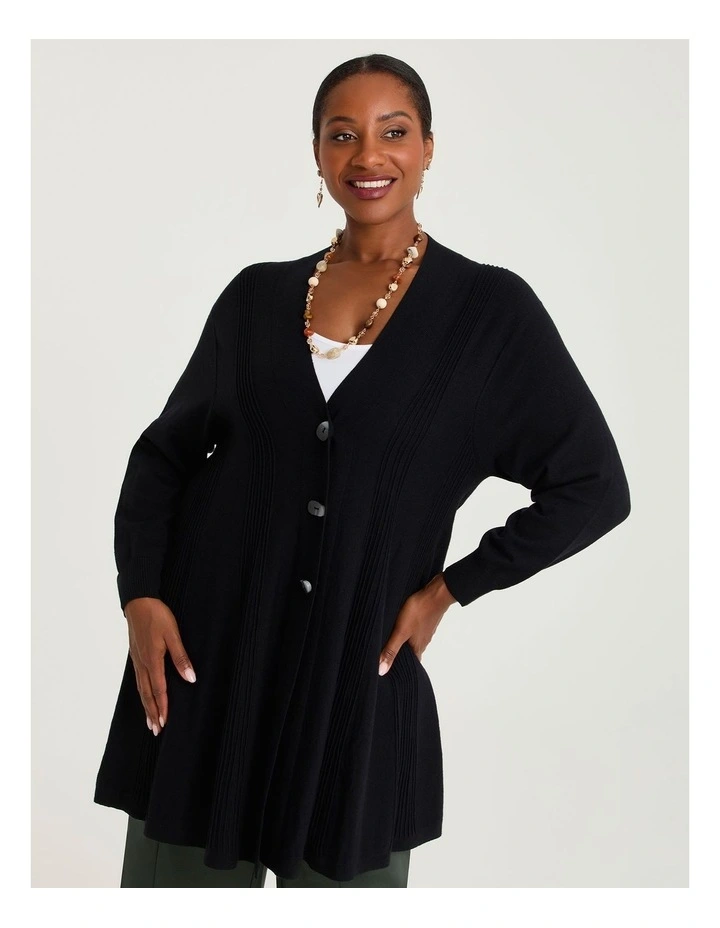 Pintuck Swing Natural Cardigan in Black image 3