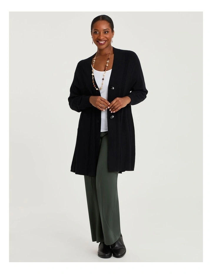 Pintuck Swing Natural Cardigan in Black image 4