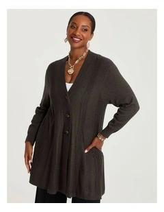 Pintuck Swing Natural Cardigan in Olive