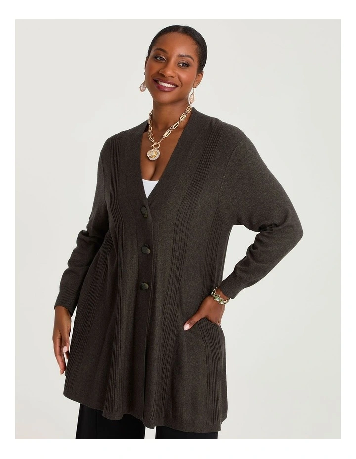 Pintuck Swing Natural Cardigan in Olive image 1