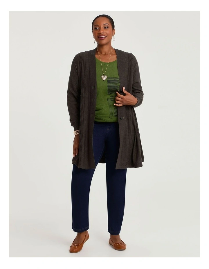 Pintuck Swing Natural Cardigan in Olive image 4