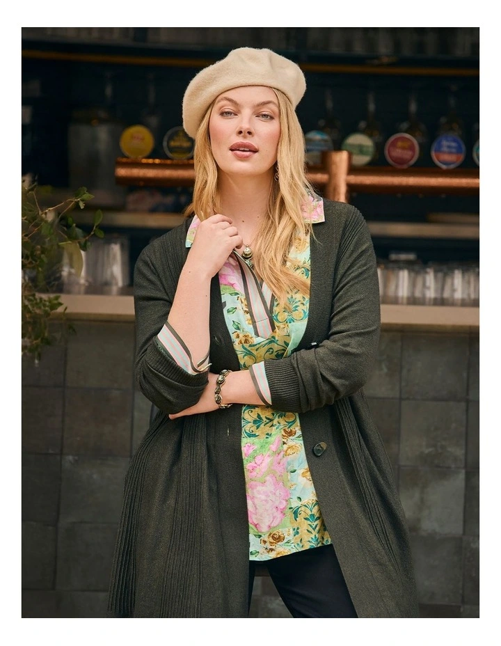 Pintuck Swing Natural Cardigan in Olive image 6