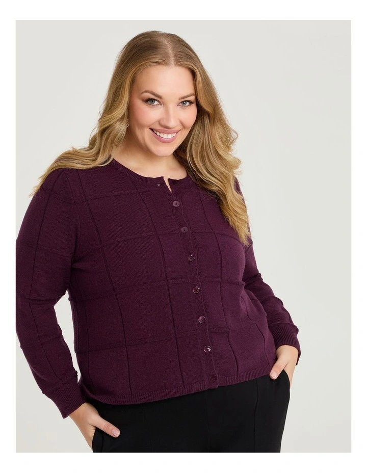 Window Pane Natural Cardigan Burgundy image 1