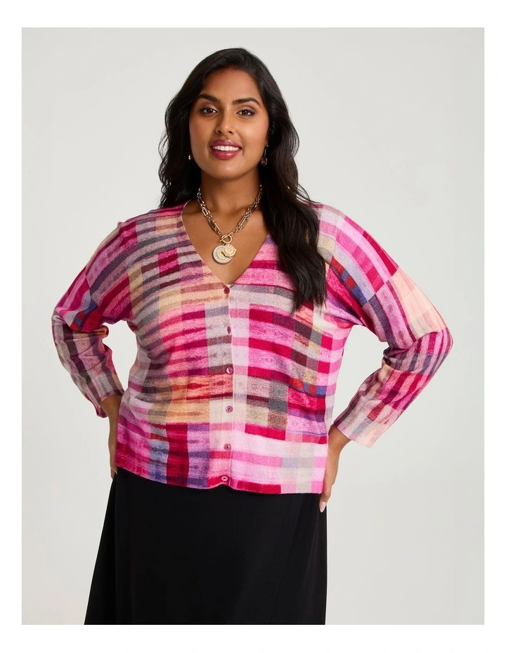 Vivid Check Print Natural Cardigan Check Print image 1