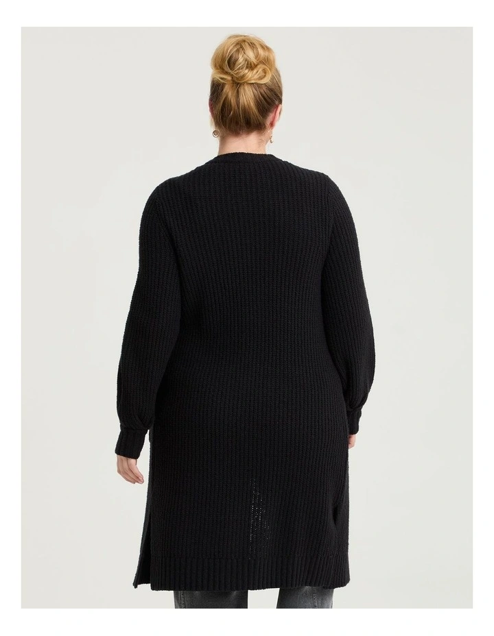 Longline Pocket Rib Cardigan Black image 2