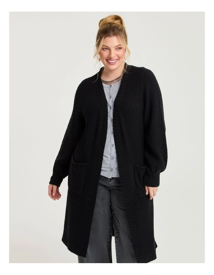 Longline Pocket Rib Cardigan Black image 4