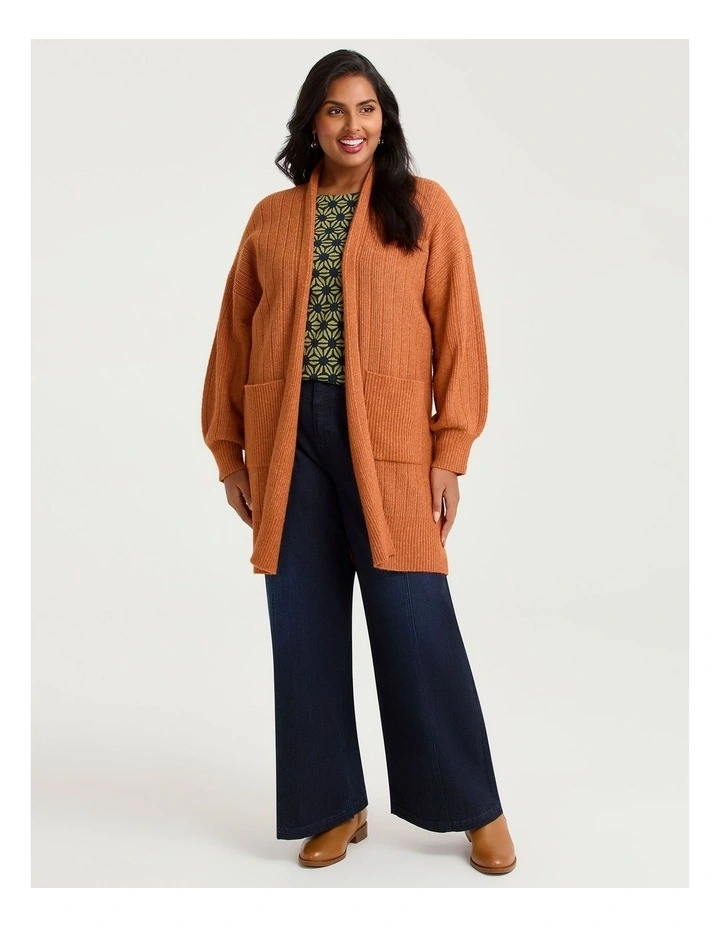 Ribbed Pocket Cardigan in Rust image 3