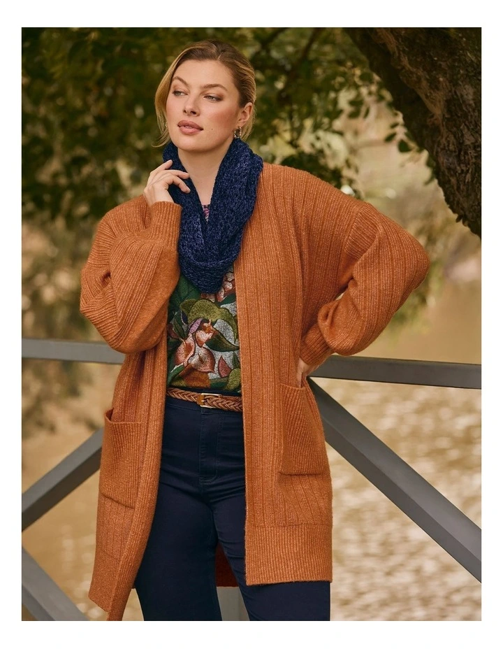 Ribbed Pocket Cardigan in Rust image 5