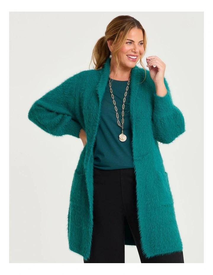 Fluffy Knit Cosy Cardigan Teal image 1