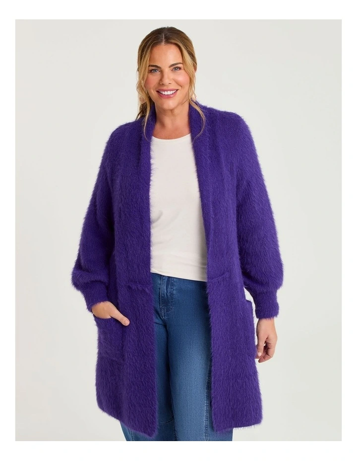 Fluffy Knit Cosy Cardigan Royal Purple image 1