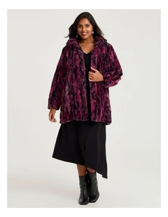 Deja Vu Faux Fur Reversible Coat in Black/Berry