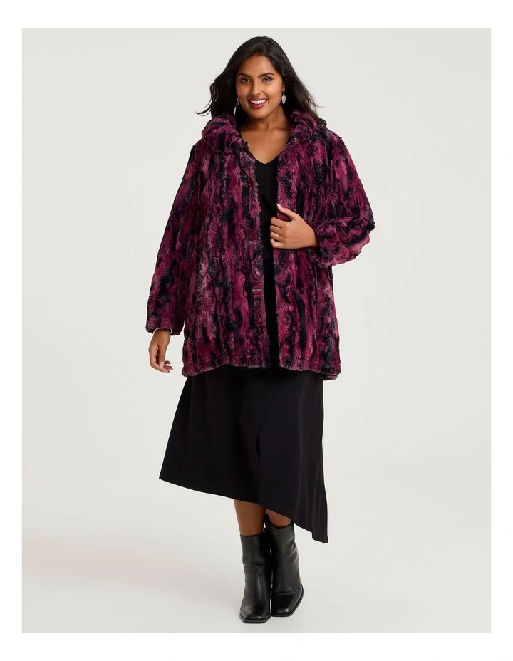 Deja Vu Faux Fur Reversible Coat in Black/Berry image 1
