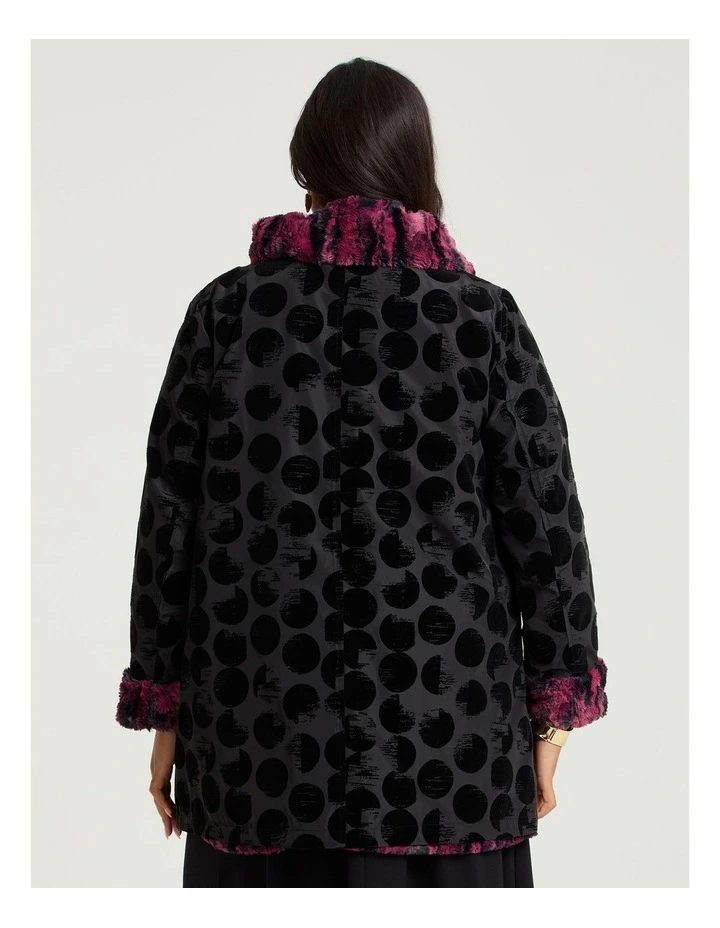 Deja Vu Faux Fur Reversible Coat in Black/Berry image 3