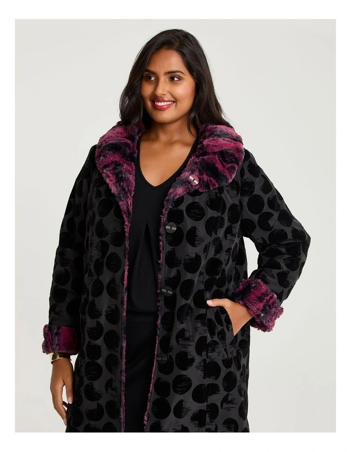 Deja Vu Faux Fur Reversible Coat in Black/Berry image 5