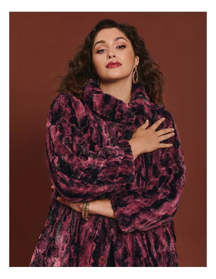 Deja Vu Faux Fur Reversible Coat in Black/Berry image 6