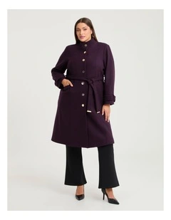 Funnel Neck Melton Coat Aubergine