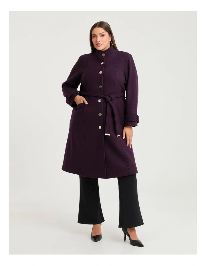 Funnel Neck Melton Coat Aubergine image 1