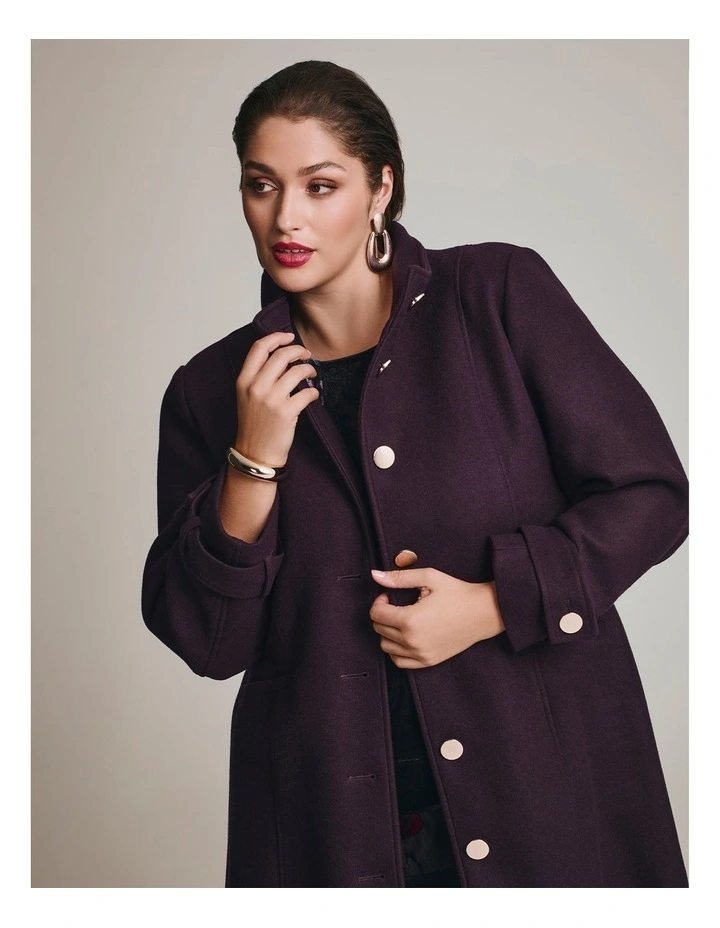 Funnel Neck Melton Coat Aubergine image 3