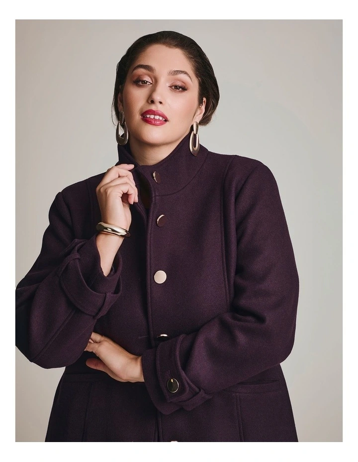 Funnel Neck Melton Coat Aubergine image 4