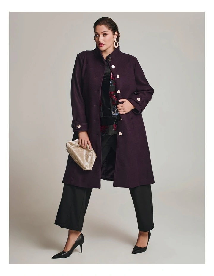 Funnel Neck Melton Coat Aubergine image 5