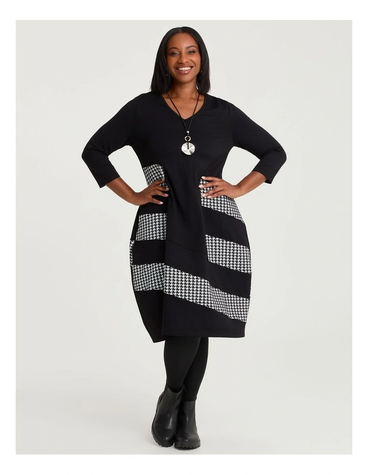 Tulip Spliced Bamboo Ponte Dress in Black/White Check image 1