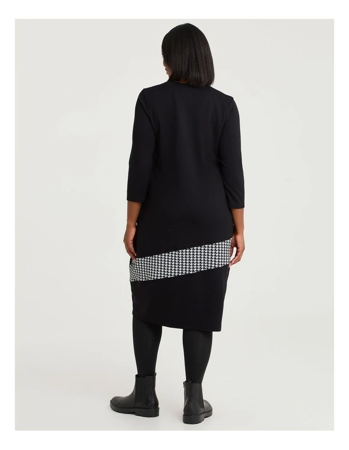 Tulip Spliced Bamboo Ponte Dress in Black/White Check image 2