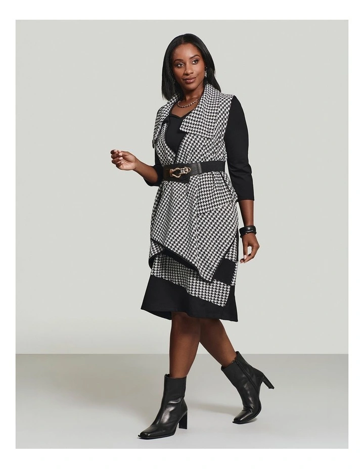 Tulip Spliced Bamboo Ponte Dress in Black/White Check image 4