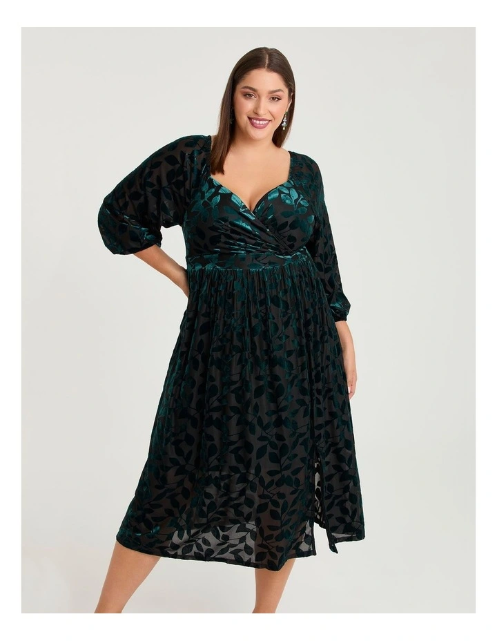 Vivi Burnout Velvet Evening Dress Teal/black image 2