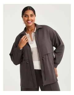 Luxe Touch Drawstring Zip Jacket Espresso