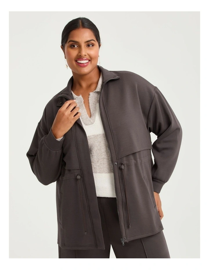 Luxe Touch Drawstring Zip Jacket Espresso image 1