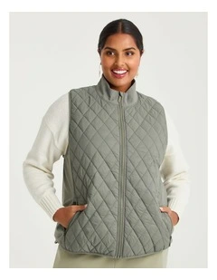 Luxe Touch Mix Quilted Vest Olive Stone