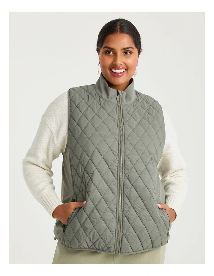 Luxe Touch Mix Quilted Vest Olive Stone image 1